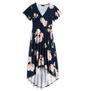 Hi-lo midi faux wrap dress